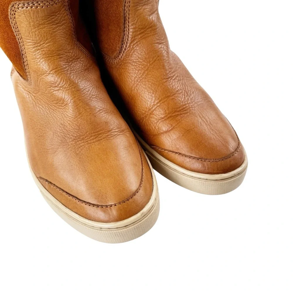 Frye Gemma Tall Shearling Boots Suede and Leather Cognac Size 8.5
